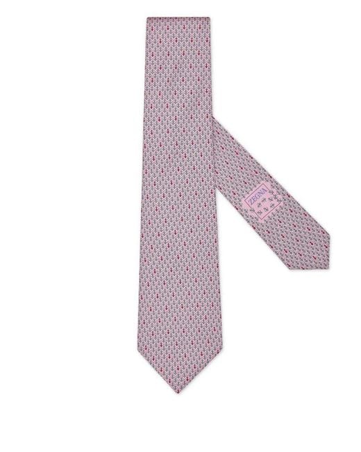 Zegna Purple Bee-Print Silk Tie for men