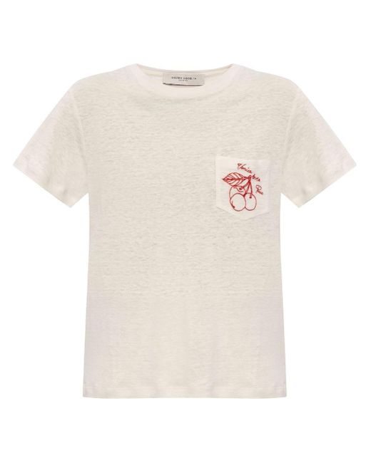 Golden Goose Deluxe Brand Linnen T-shirt Met Geborduurd Detail in het White