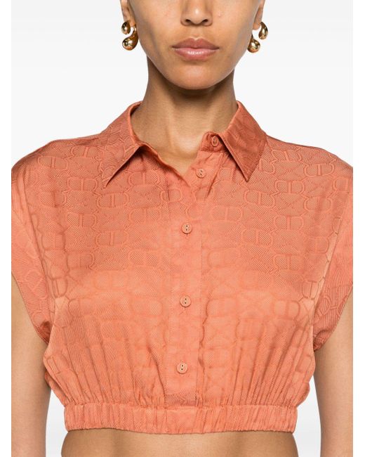Twin Set Orange Cropped-Hemd mit Jacquardmuster