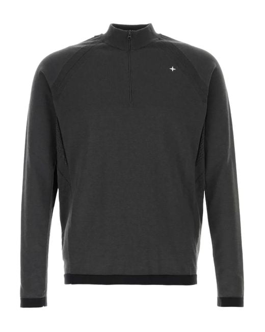 Stone Island Gray Zip-Fastening Polo Shirt for men