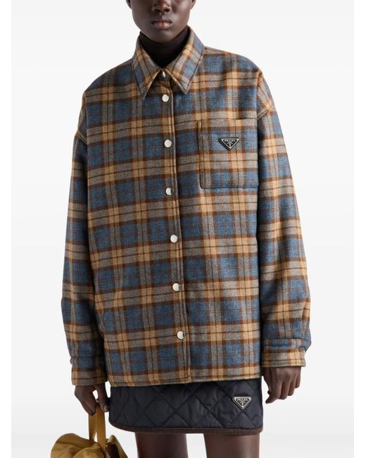 Prada Geruit Houtje-Twill Jack Van Wol in het Multicolor