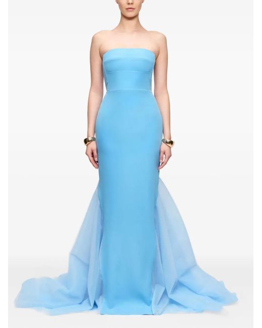 V:PM ATELIER Blue Ariana Strapless-Fishtail Maxi Gown