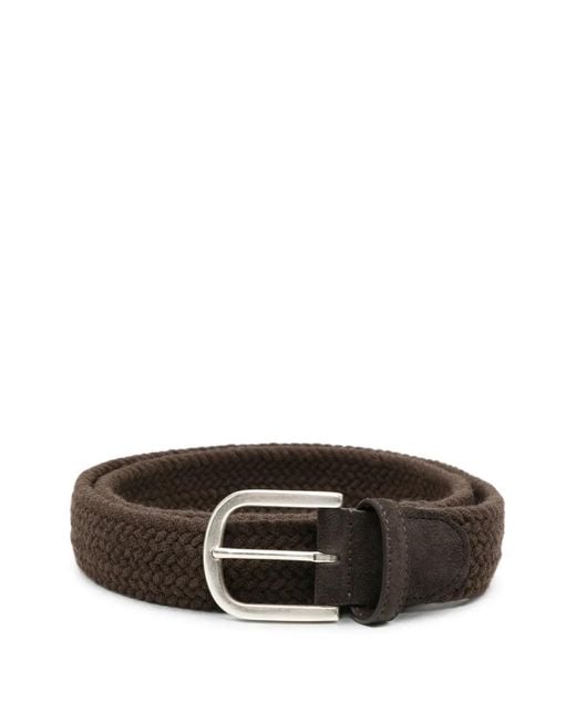 Canali Brown Braided Suede-Trimmed Belt for men