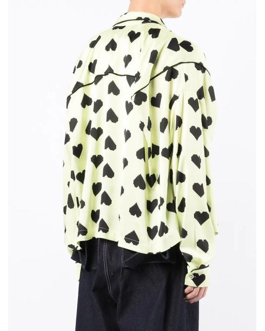 Natasha Zinko Green Pixel-Heart Print Shirt