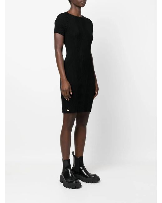 Philipp Plein Black Logo-Plaque Ribbed T-Shirt Dress
