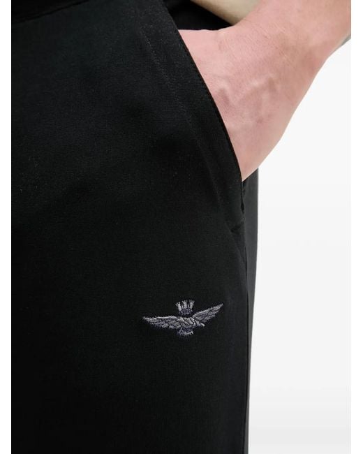 Aeronautica Militare Black Logo-Embroidered Drawstring Track Pants for men
