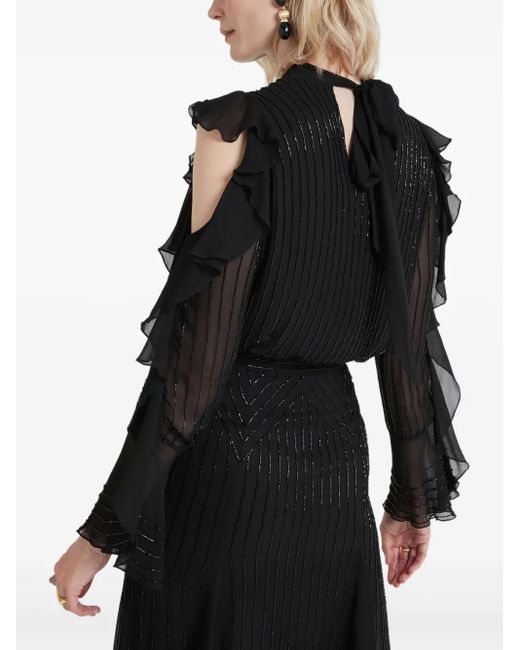 Temperley London Black Ruffled Cold-Shoulder Top