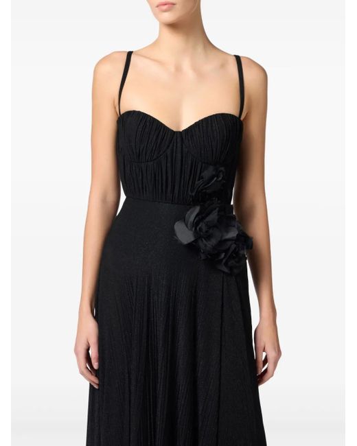 Elisabetta Franchi Black Carpet Lurex Jersey Dress With Embroidered Flower