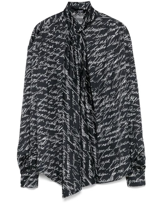 Balmain Black Love Letter-Print Blouse