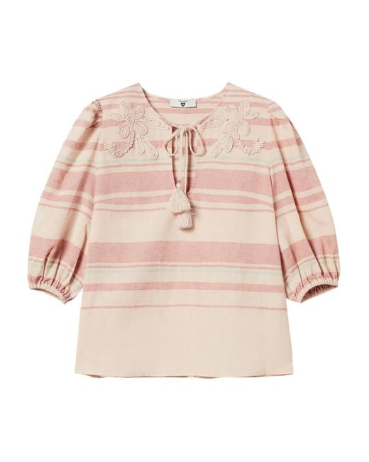 Twinset Pink Striped Embroidered Blouse