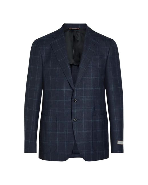 Canali Blue Plaid-Pattern Blazer for men