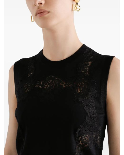 Dolce & Gabbana Black Lace-Panel Sleeveless Top