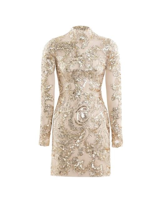 Saiid Kobeisy Natural Sequin-Embelllishment Mini Dress