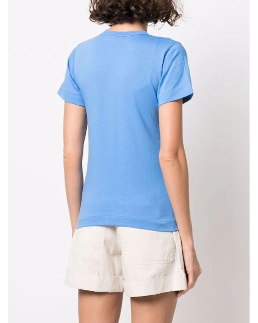 COMME DES GARÇONS PLAY Blue Cotton Embroidered-Logo T-Shirt