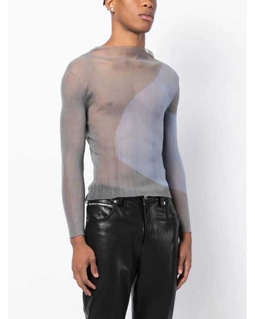 Eckhaus Latta Blue Watercolor Long-Sleeve Top