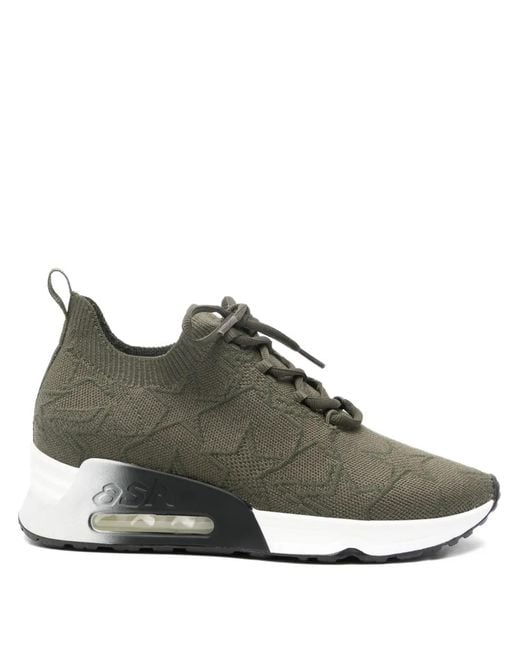 Ash Green Lucky Star-Patterned Lace-Up Sneakers