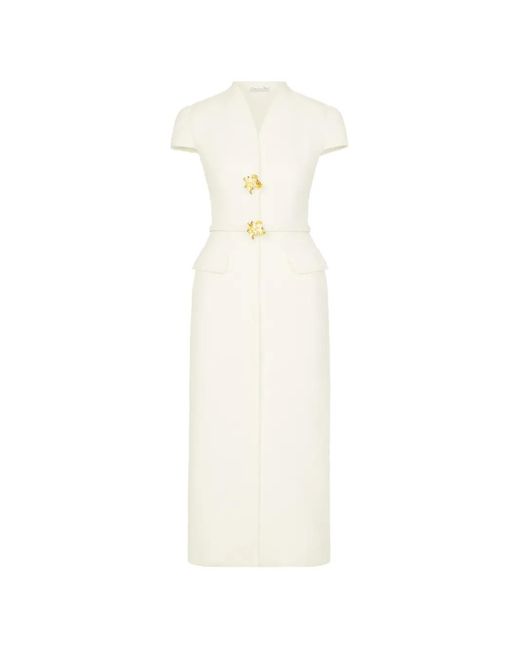 Oscar de la Renta White Cyclamen-Detail Midi Dress