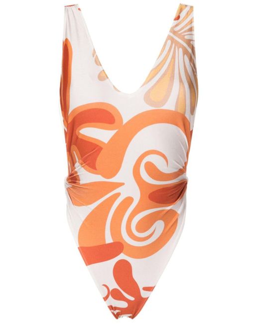 Adriana Degreas Orange Swirl-print High-cut Swimsuit