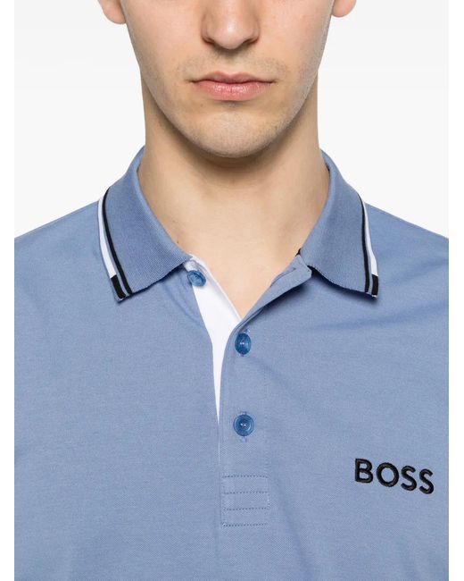 Boss Blue Logo-Print Polo Shirt for men