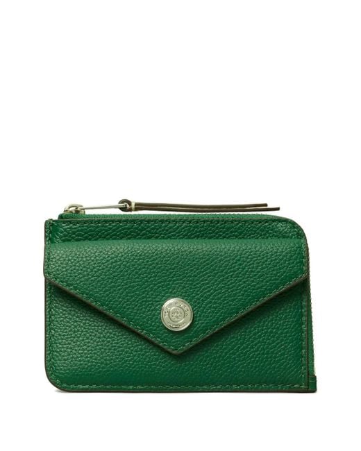 Tory Burch Green Pebble Envelope Zip Card Case, One Size