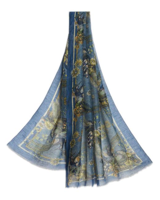 Etro Semi-doorzichtige Sjaal Met Print in het Blue voor heren
