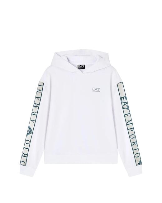 EA7 White Hoodie À Bande Logo