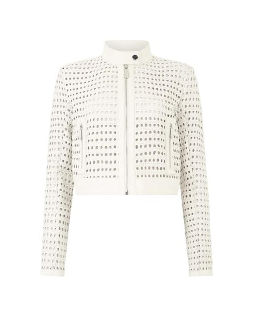 Philipp Plein White Weaved Leather Fitted Jacket