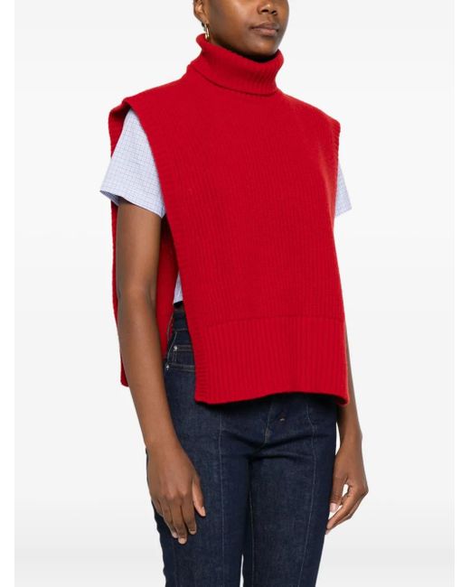 DAVANTINO Red Turtleneck Sleeveless Wool Sweater