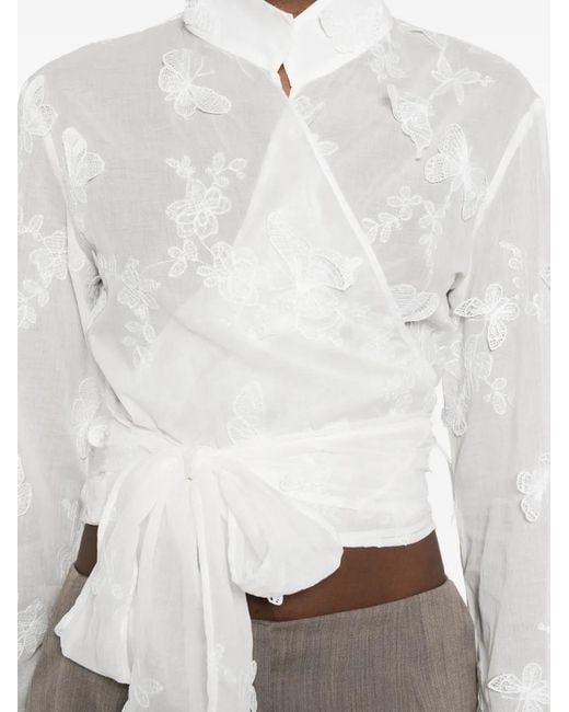 Mazzarelli White Tie-Front Blouse