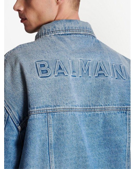 Rear logo-print denim jacket Balmain de hombre de color Blue