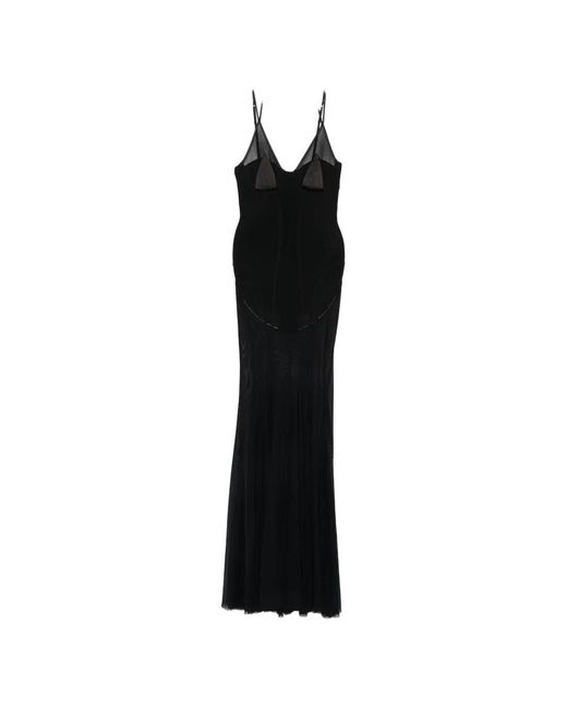 Elisabetta Franchi Black Sheer-Panelled Pleated Maxi Dress