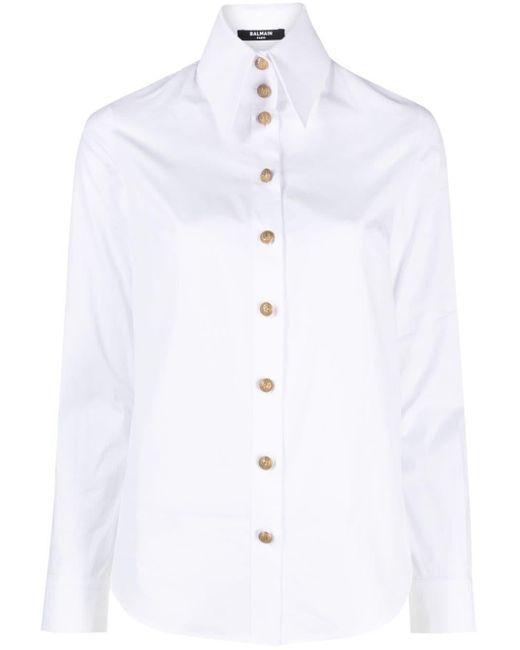 Balmain White Pointed-collar Cotton Shirt