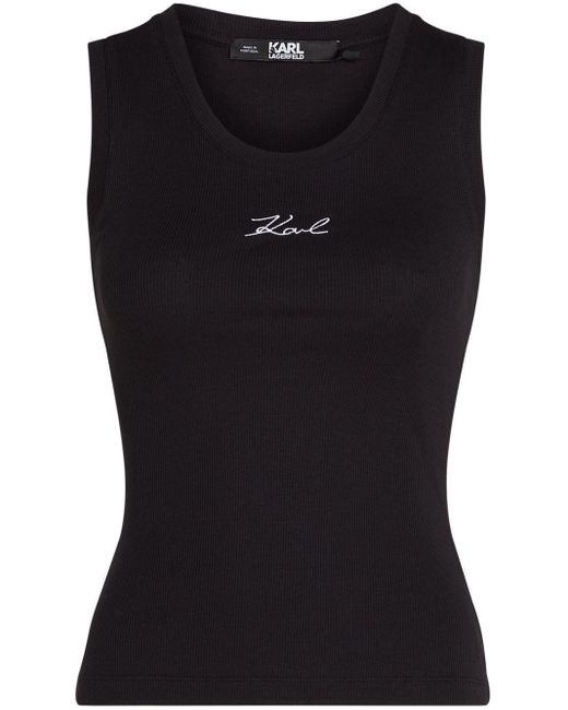Karl Lagerfeld Black Logo-embroidered Ribbed Tank Top