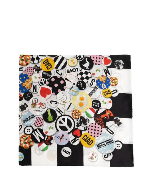 Moschino White Printed Silk Scarf
