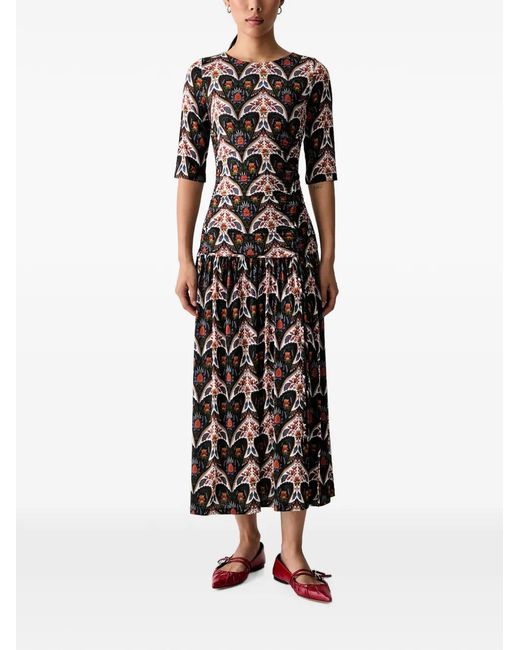 Farm Rio White Graphic-Print Gathered Midi Dress