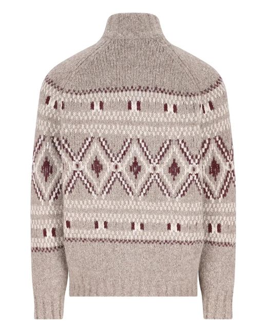 Brunello Cucinelli Gray High-Neck Patterned Cardigan for men