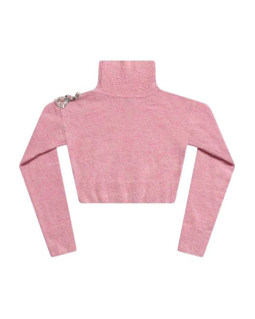 Area Pink Crystal-Cluster Flower Turtleneck Sweater