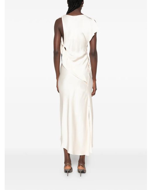 Victoria Beckham White Sleeveless Draped Asymmetric Dress