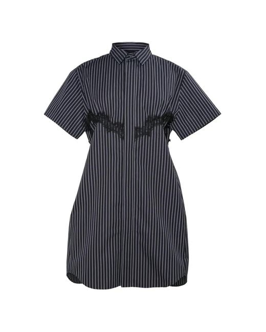 Sacai Blue Lace-Detail Striped Midi Dress