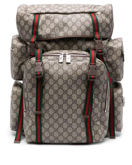 Gucci Gray GG Supreme Leather-trim Backpack for men