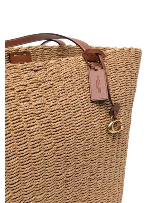 COACH Brown Willow Straw Tote Bag