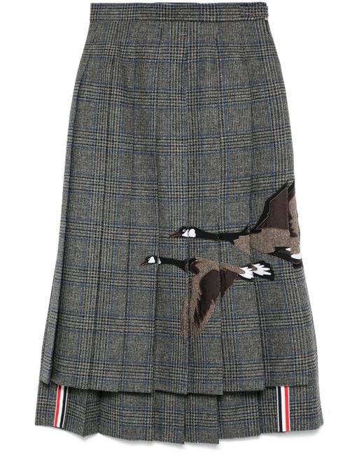 Gonna Midi Plissettata Con Applicazione Flying Geese di Thom Browne in Gray