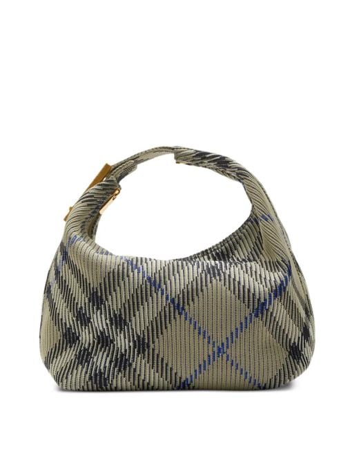 Burberry Gray Medium Peg Checked Tote Bag