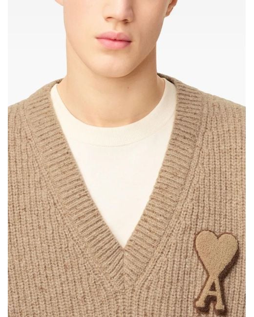 AMI Natural Ami De Coeur V-Neck Sweater