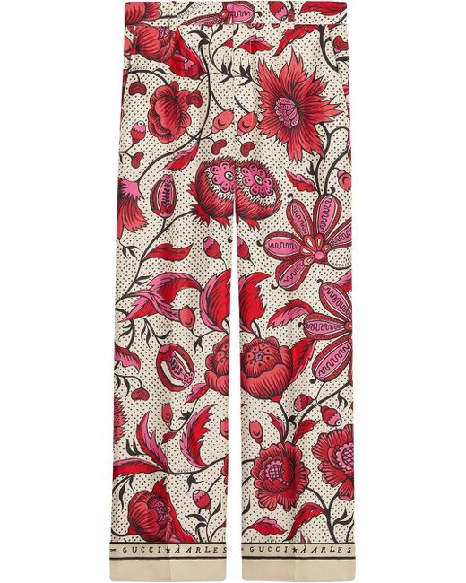 Gucci Seide Hose aus Seide mit Wasserfarben-Blumen in Rot | Lyst AT