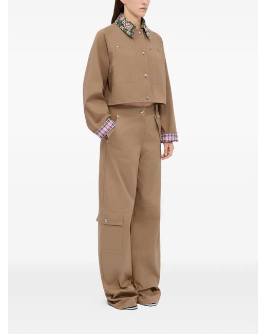 MSGM Natural Floral-Collar Cropped Jacket