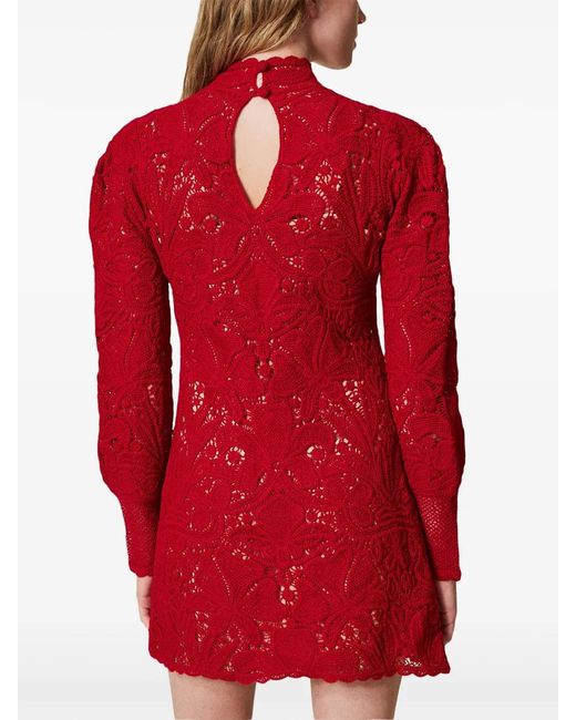 Twinset Red Floral Crochet Mini Dress