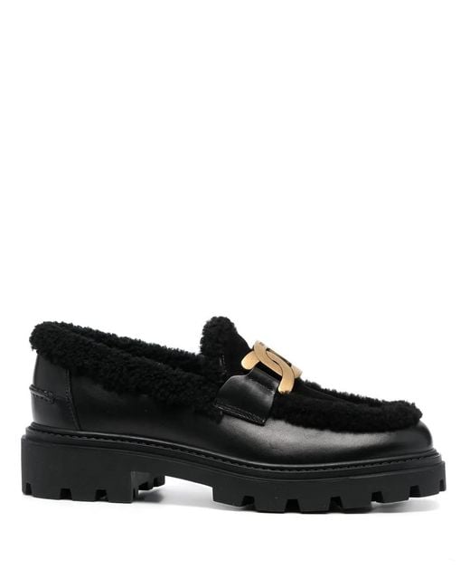 Tod's Black Shearling-Lined Chunky Loafers