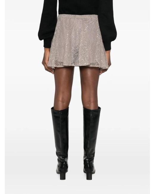 Twinset Gray Sequin-Embellished Lace-Overlay Skirt