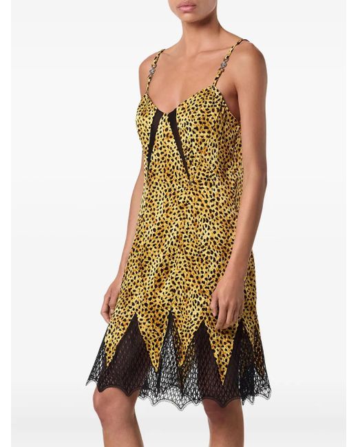Versace Yellow Cheetah Allover Silk Slip Mini Dress